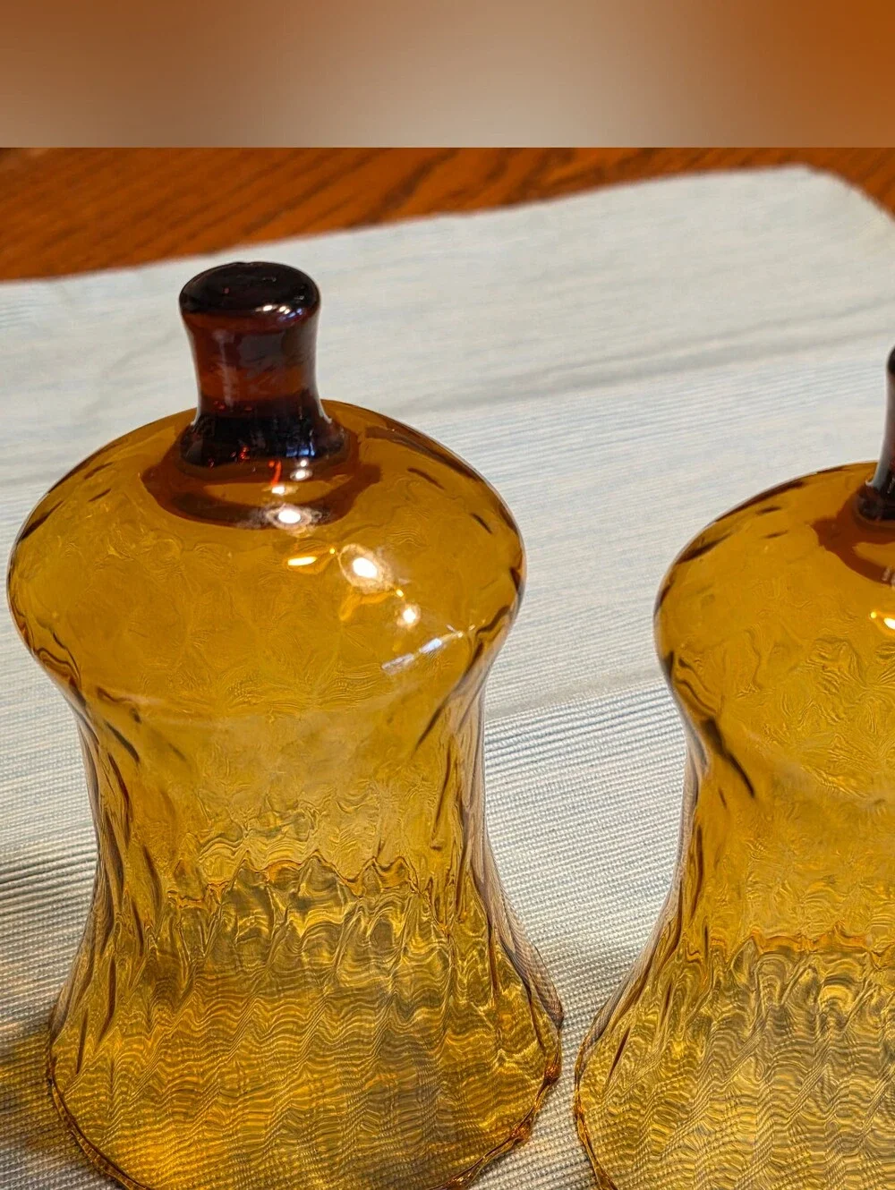 Vtg Set 2 Tall Amber Glass Peg Candle Cups Optic Diamond Honeycomb